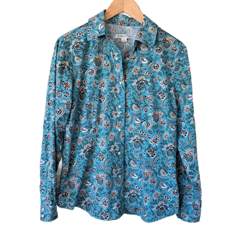 Pendleton Snap Front Western Top Medium Blue Brow… - image 7